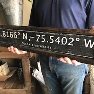 COLGATE UNIVERSITY handcrafted wood coordinate black/white sign wedding, graduation, vacation, memorial, wedding, custom wall decor gift