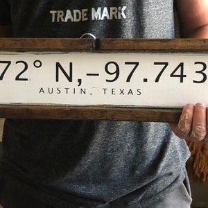 AUSTIN, TEXAS handcrafted wood coordinate black/white sign wedding, graduation, vacation, memorial, special occasion, custom wall decor gift