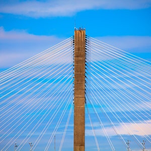 Savannah, bridge, river street, historic savannah, color photograph, river, low country, blue sky, , photography, wall art, fine art.