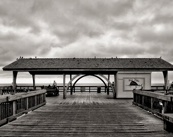 Savannah, Tybee Island Pier, seascape, black and white photograph, wall art, ocean, beach, low country art, fine art photograph.