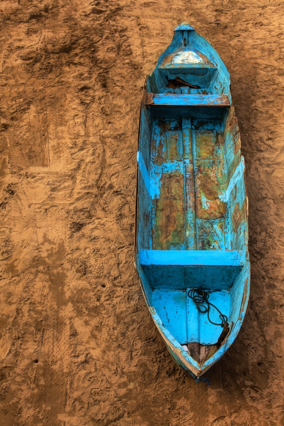 Boat, Fishing Boats, Ecuador, Puerto Lopez, Fisherman, Pacific Ocean, Small  Fishing Boats, Bright Colors, Canvas or Paper, South America. 