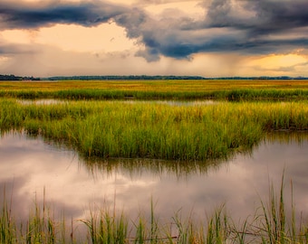 Low country art, marsh art, Savannah, Georgia coast, storm clouds, landscape, seascape, color photography, wall art,"Summer's Marsh".