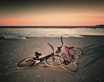Tybee Island, paesaggio marino, oceano, Savannah, Georgia, paesaggio, spiaggia, bicicletta, fotografia d'arte, arte murale, fotografia, arte originale.
