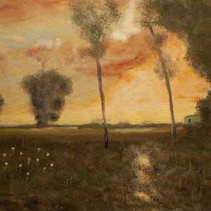 Original Ölmalerei auf Malkarton. Zeitgenössisch. Originalkunst. Tonalismus Landschaft. Einzelstück. Lackiert. Ungerahmt. C.P.-1034