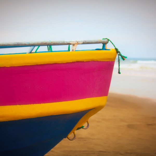 Boat, colorful fishing boat, Ecuador, Puerto Lopez, color photograph, fishing, abstract, photography, ocean, wall art, South America.