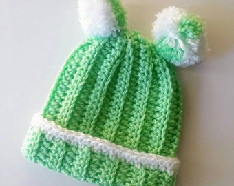 Double Pom Pom bonnet en crochet, grand cadeau pour les bébés et les enfants, Design extensible et doux au toucher