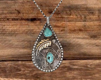 Tyrone Turquoise Sterling Silver Pendant Necklace: New Mexico Turquoise, 16" Chain