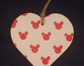 Minnie mickey Mouse Decoupaged wooden hanging heart plaque nursery decoration