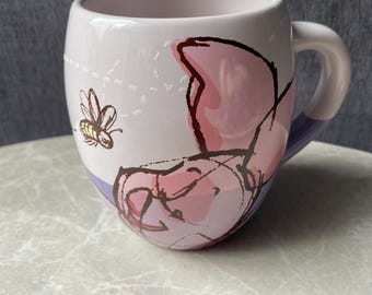 Winnie The Pooh Piglet Churchill Disney Pink White Ceramic Barrel Mug