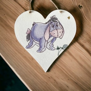 Disney Winnie the Pooh Eeyore Tigger wooden hanging hearts handmade Decoupaged  12cm