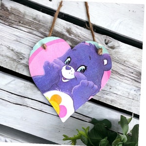 Care Bears wooden hanging heart plaque handmade Decoupaged 12cm birthday party favours decoration