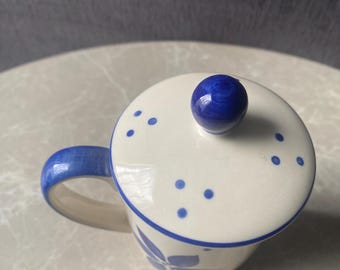 WHITTARD of Chelsea Tea Clipper Mug with Lid Handpainted Blue White