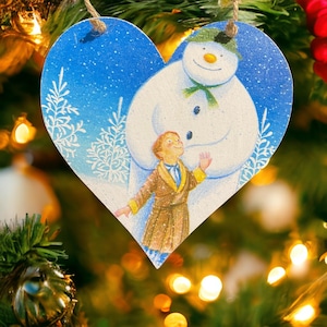 Schneemann und der Schnee-Hund hängende handgemachte Decoupage Holzherzen 12 cm