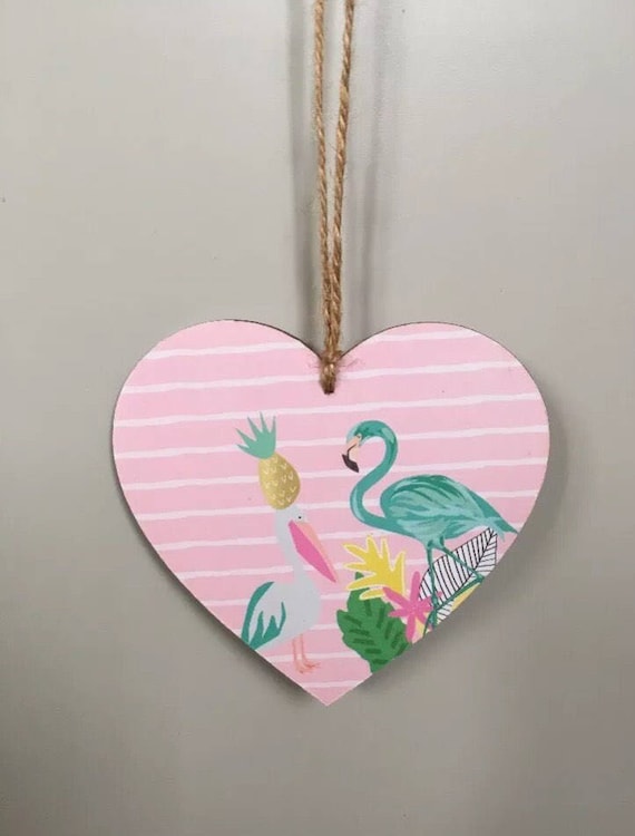 Handmade Swan wooden hanging Heart Plaque Decoupaged Room Decor Door Sign 12cm