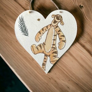 Disney Winnie the Pooh Eeyore Tigger wooden hanging hearts handmade Decoupaged  12cm