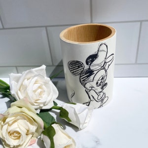 Disney Minnie Mouse pencil pot make makeup brush holder handmade gift Mother’s Day birthday Decoupaged bamboo stationary office gift dec
