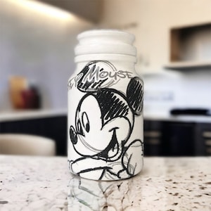 Handmade Upcycled painted jar Mickey Mouse design storage canisters kitchen