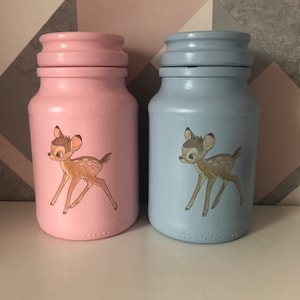 Disney bambi handmade decoupaged recycled coffee jars