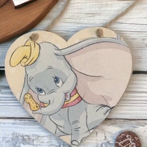 Handmade Disney Dumbo Decoupaged large wooden hanging heart plaque nursery decoration baby shower gift