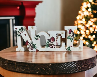 Emma Bridgewater inspired Robins Christmas wooden NOEL sign centrepiece