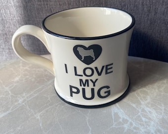MOORLAND Pottery I Love my pug dog mug