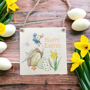 Peter rabbit Jemima duck handmade wooden hanging sign wall decoration plaque Easter decoration