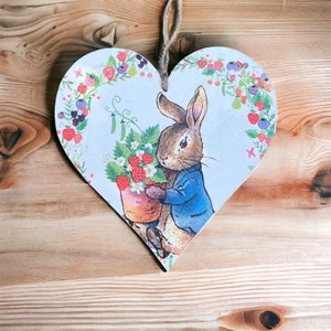 Peter rabbit decorated wooden heart  birthday gift hanging hearts room party decor special gift