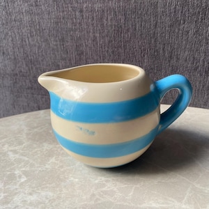 Price and Kensington inc Pristine Pottery Turquoise Blue and Cream Striped Mug 8cm