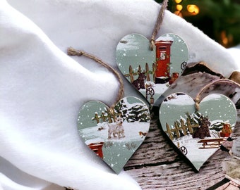 Christmas Westie wooden hanging Heart Plaque Decoupaged handmade 8cm