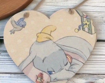 Handmade Disney Dumbo wooden hanging heart plaque 12cm