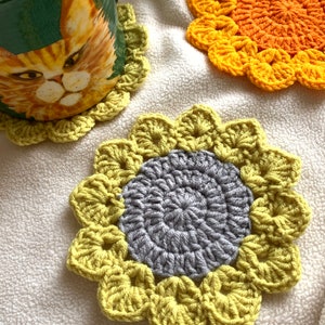 Crochet Flower Coaster Set – Handmade Cotton Yarn Drink Coasters – Home Decor Table Accessories