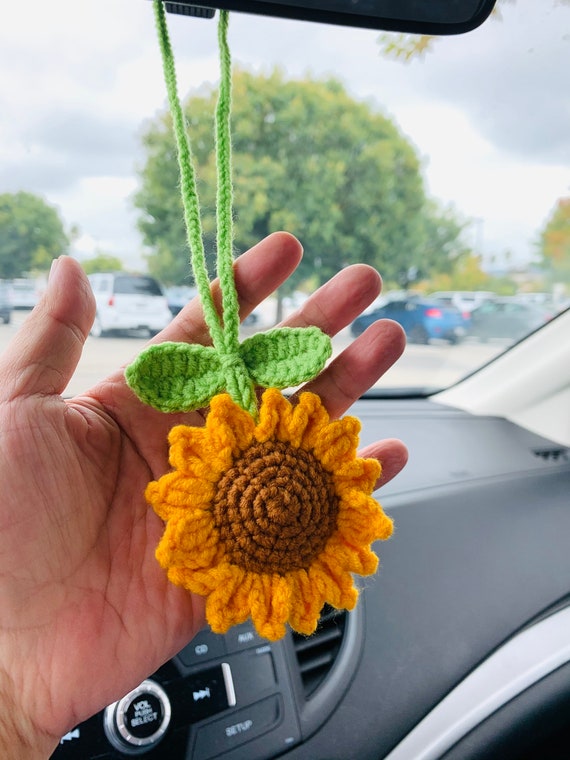 Buy Crochet handmade sunflower car View Mirror Hanging Cut Car