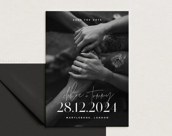 Photo Save The Date Canva Template with Minimal Serif Text, Modern Wedding. [Chloe]