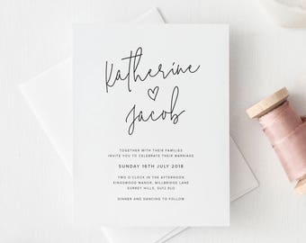Printable Wedding Invitation - Minimal Wedding Invitations - Simple Invitation - Modern Calligraphy - DIY Wedding Invites - Handlettering