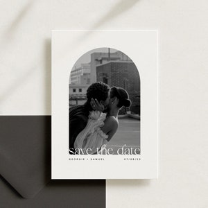 Arched Photo Save The Date Template, Minimal Style Wedding Stationery. [Georgie]