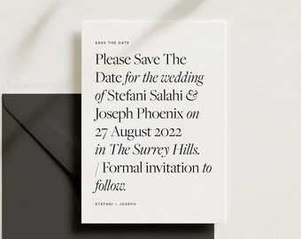 Typographic Save The Date Card, Modern and Minimal Save The Date, Digital Save The Date, Simple Printable Save The Date