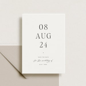 Semplice biglietto Save The Date numerico, moderno Save The Date, cancelleria minimalista per matrimoni [Khai].
