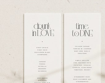 Simple Typography Wedding Menu Canva Template Set, Minimal Style Stationery for 2023. [Tahliah]