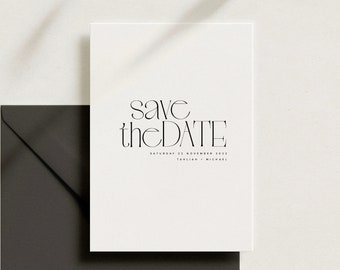 Simple Save The Date Template, Minimalist Style Wedding Stationery, Typographic Design. [Tahliah]