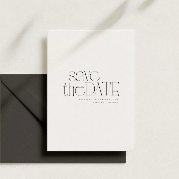 Simple Save The Date Template, Minimalist Style Wedding Stationery, Typographic Design. [Tahliah]