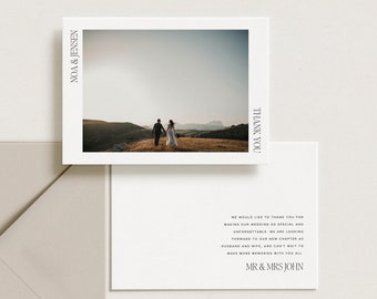 Carte de remerciement pour mariage moderne avec photo, modèle canva modifiable [Noa].