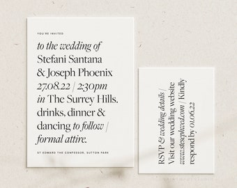 Typographic Modern Wedding Invitation Template, Simple Typography Wedding Invitation, Editable Template