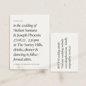 Typographic Modern Wedding Invitation Template, Simple Typography Wedding Invitation, Editable Template