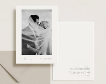 Minimalist Wedding Announcement Card, We Eloped Postcard with Photo, Editable Template