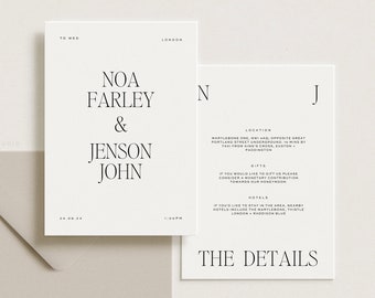 Minimal Canva Wedding Invitation Template with Simple Serif Typography [Noa].