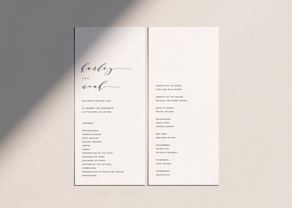 Wedding Program Template Printable Order Of Service Wedding Etsy