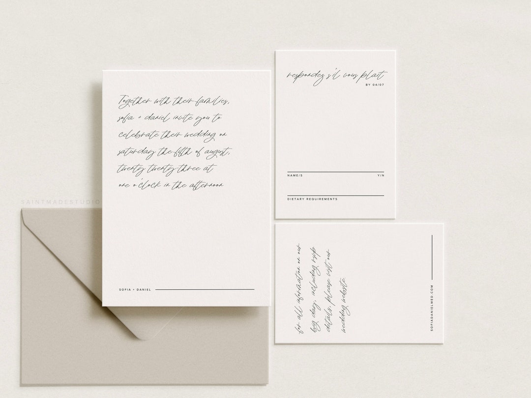 Minimal Wedding Invitation Template, Simple Handwritten Wedding ...