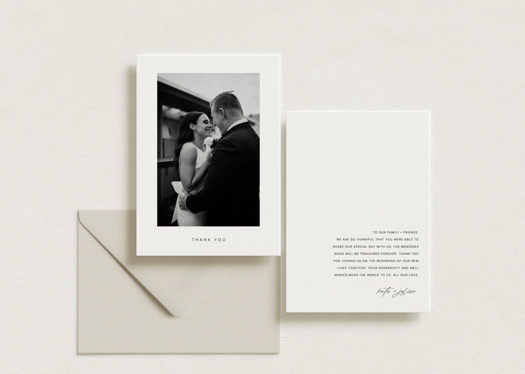 Minimalist Wedding Thank You Card With Photo, Editable Template ...
