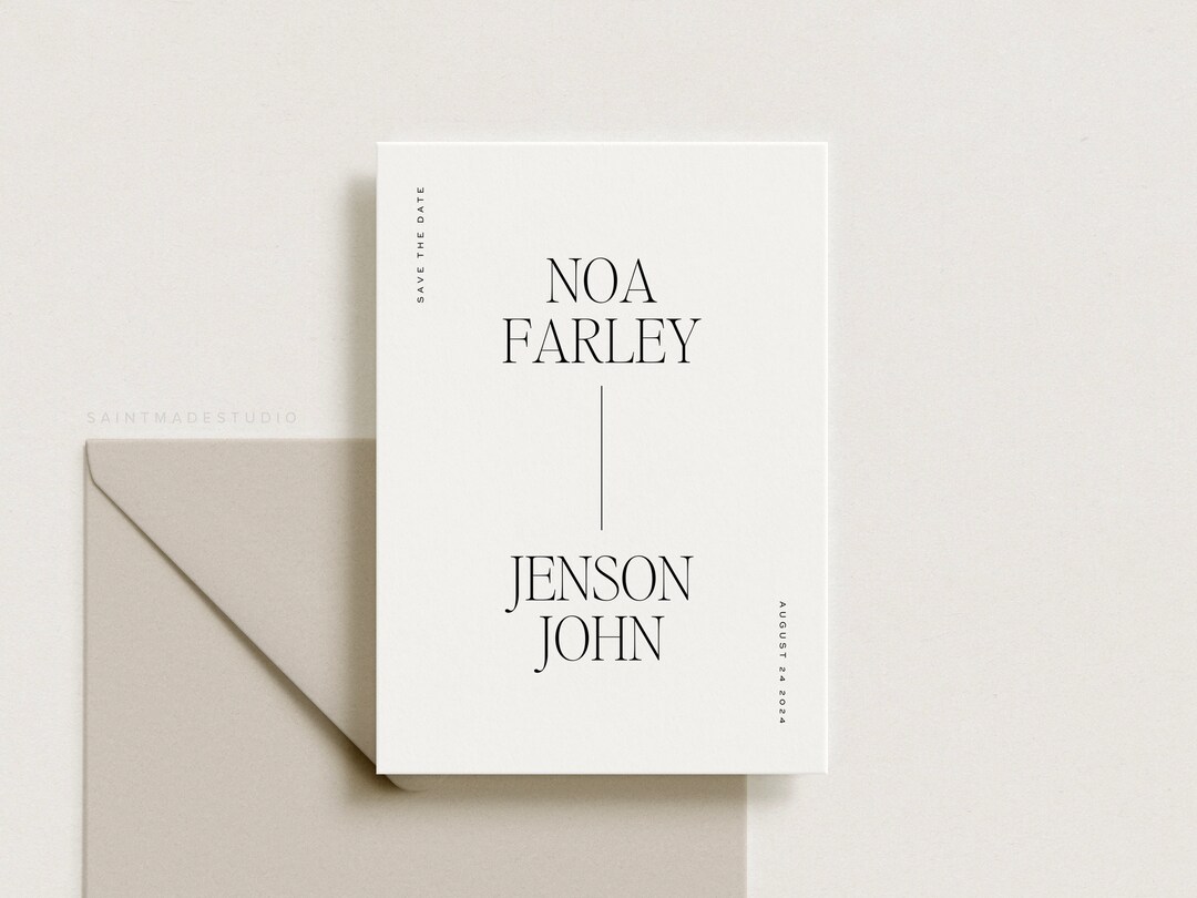 Canva save the date template with modern typographic design featuring a