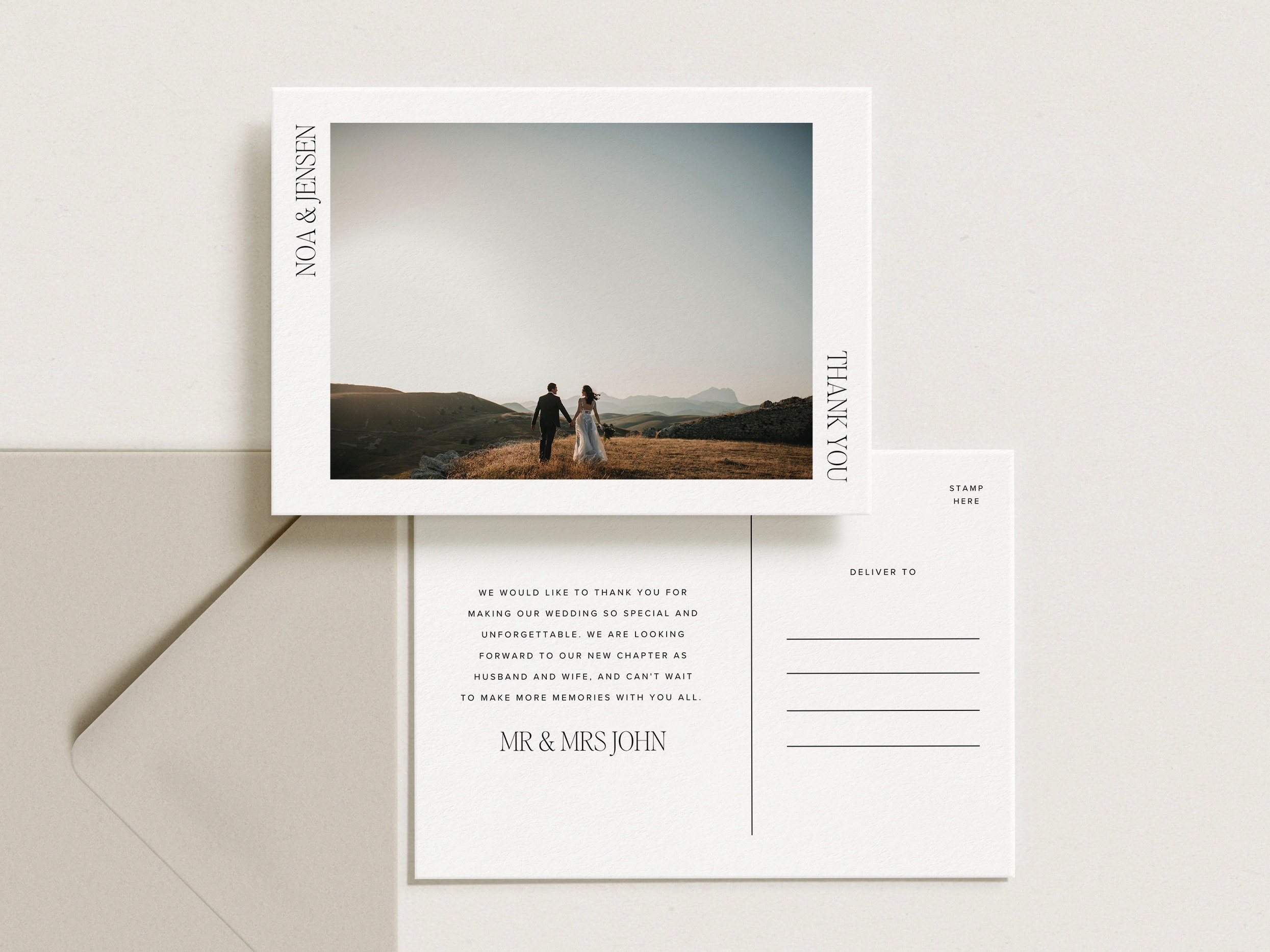 Modern Wedding Thank You Card With Photo, Editable Canva Template [noa ...